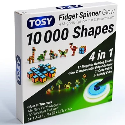 Imagen de TOSY Magnet Fidget Spinner Glow Juguete 3 en 1: transformable con 136 imanes, Cubo Infinito, Rompecabezas 2x2, Brillante, Alivio del estrés para Adultos, Regalo de Pascua Steam niños