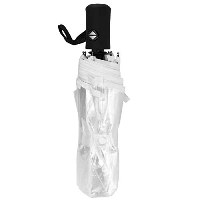 Imagen de Taidda Paraguas automático, portátil de Moda Transparente automático Tres Pliegues Plegable Lluvia para Acampar al Aire Libre Senderismo mochilero Pesca