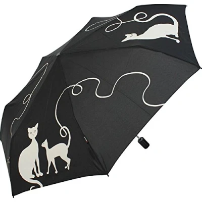 Imagen de Knirps Paraguas plegable Slim Duomatic, gato, 90 cm, de bolsillo con encendido automático