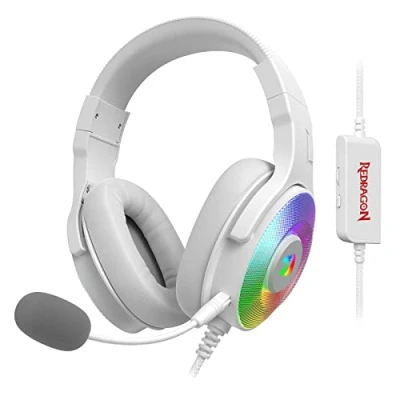 Imagen de Redragon H350 Auriculares para Juegos con Cable de Color Blanco, retroiluminación RGB dinámica, Sonido Envolvente estéreo, micrófono Desmontable, PC / PS4/XBOX One/NS