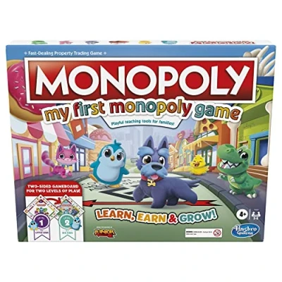 Imagen de My First Monopoly Game, juego de mesa para niños a partir 4 años, tablero 2 lados, herramientas enseñanza divertidas familias, multicolor