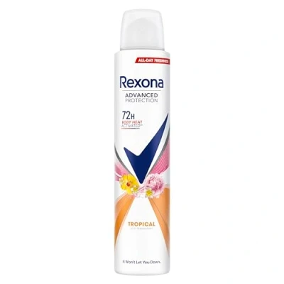 Imagen de Rexona Advanced Protection Desodorante antitranspirante Aerosol Mujer Tropical 72 horas con tecnología Body Heat Activated 200 ML x6