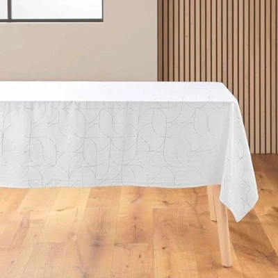 Imagen de douceur d&#039;intérieur Louxor Mantel Rectangular (140 x 240 cm) Blanco y Plateado, Microfibra Estampada