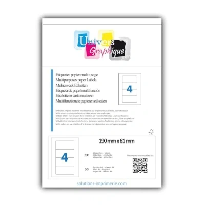 Imagen de 50 A4 hoja 4 pegatina 190 X 61 mm etiqueta adhesiva de papel para una impresora chorro tinta y láser