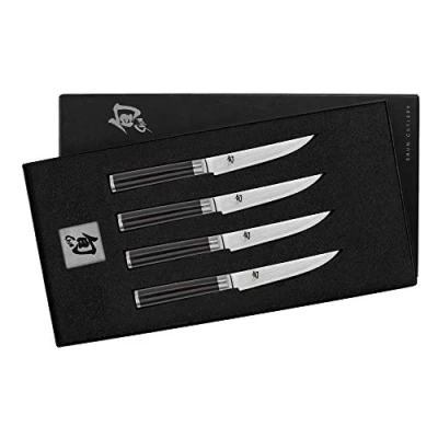 Imagen de KAI Shun Classic Juego de cuchillos carne japoneses 4 piezas con hoja 12 cm Cuchillo Damasco 32 capas núcleo VG MAX 61 (±1) HRC Mango madera Pakka Hecho en Japón