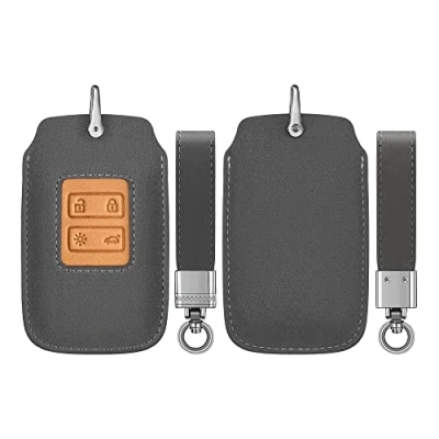 Imagen de kwmobile Carcasa Compatible con Renault Llave de Coche Smart Key 4 Botones (Solo Keyless Go) Funda Ante sintético para Mando a Distancia Gris/marrón
