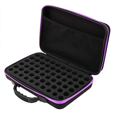 Imagen de Caja de aceite esencial, 60 botellas Funda transporte con asa aceites esenciales Organizador almacenamiento exterior carcasa dura para 5 ml, 15 ml(purple)