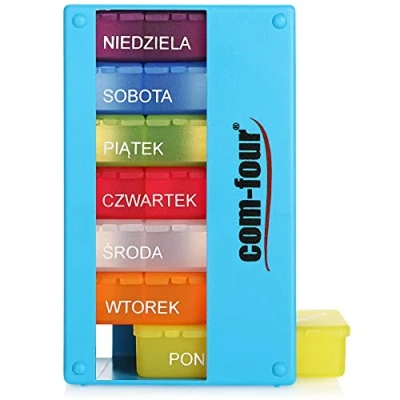 Imagen de COM FOUR® dispensador de medicamentos en POLACO caja para 7 días 3 compartimentos pastillero semanal almacenamiento [POLACO] (Azul claro)