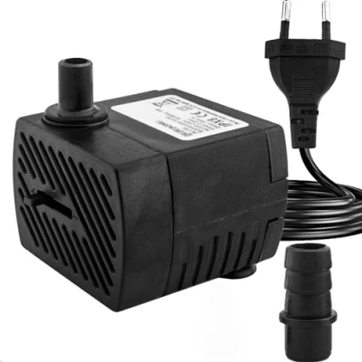 Imagen de Mini bombas de agua ultra silenciosa con alta carrera (350 l/h, 5 W), cable alimentación 1,5 m, 2 boquillas para acuarios, estanques, fuentes, estatuas.