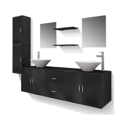 Imagen de vidaXL Set Muebles para Baño con Lavabo y Grifo Incluido Pack 11 Piezas Negro