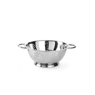 Imagen de HENDI Escurridor de cocina, colador, para cocinar, lavar, pasta, fideos, espaguetis, frutas, verduras, ensaladas, redondo, perforado, con base y 2 asas, ø280x(H)135 mm, acero inoxidable