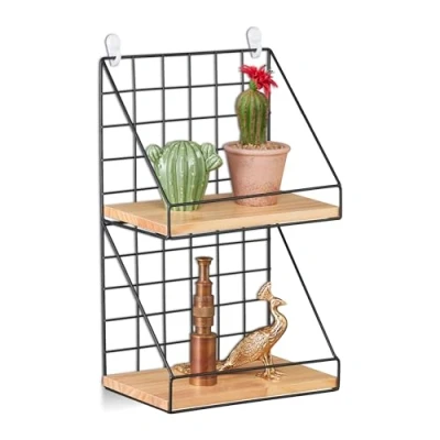 Imagen de Relaxdays Estantería Pared Industrial, Dos Baldas Flotantes MDF y Metal, 41 x 25 16 cm, Negro/Natural