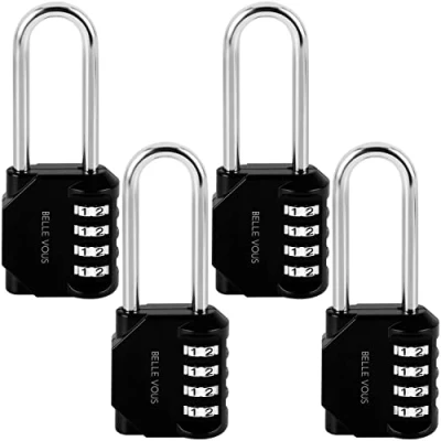 Imagen de Belle Vous (Pack de 4) Candado Combinacion 4 Dígitos Negro Taquilla Gimnasio con Grillete 4,2 x 2,2 11 cm Seguridad Impermeable Interior/Exterior Para Portón o Puerta