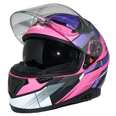 Imagen de Protectwear Casco integral de motocicleta con visera solar integrada y plegable 917 OG S, Gris Anaranjado, Small