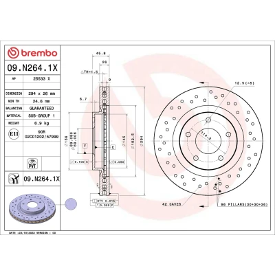 Imagen de BREMBO Disco de freno MITSUBISHI: Outlander 2 SUV, Lancer 8 Limousine, ASX SUV 294mm 26mm 5 perforado/ventil. int. revestido 09.N264.1X