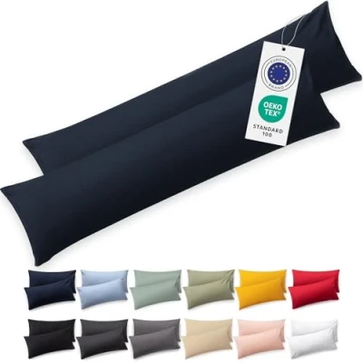 Imagen de Blumtal Funda de Almohada 40x145 cm 100% algodón Azul Oscuro Juego 2 Fundas in Jersey con Cremallera, cojín Certificado Oeko Tex, para Almohadas y Cojines