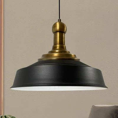 Imagen de bamyum Asletl Long Knob Lámpara Colgante Industrial, Pantallas de 40 cm, Moderna Metal para Isla Cocina, E27 Salón y Comedor, Negro Blanco