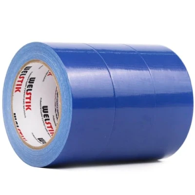 Imagen de WELSTIK cinta adhesiva profesional, 3 unidades, 48 mm x 27 m, impermeable de tela color para reparaciones, bricolaje, manualidades, uso en interiores y exteriores, azul