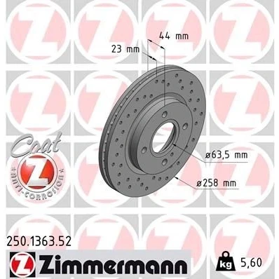 Imagen de ZIMMERMANN SPORT COAT Z 250.1363.52 Disco de freno 258 23 5/4 4 108 ventilación interna, perforado revestido FORD: FIESTA 6, 6 Van
