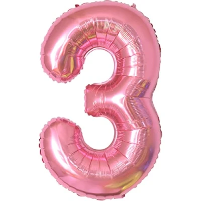Imagen de Globo de papel aluminio con números cumpleaños para 3 años, XXL, color rosa gigante 40 pulgadas, decoración 101 cm, número globo,