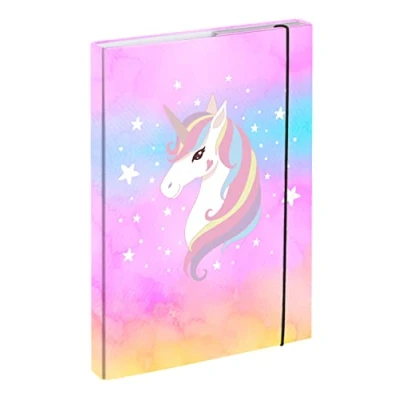 Imagen de carpeta para mochila escolar A4, niños con goma elástica y solapas interiores, de archivos, caja colección niñas (Rainbow Unicorn)