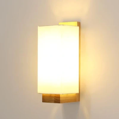 Imagen de Toolight Aplique de Pared Interior Vintage, Lámpara Tela Madera E27 Retro, Luz Pare para Dormitorio Sala Estar Pasillo Escaleras Comedor, Rectangular(Bombilla no Incluida)