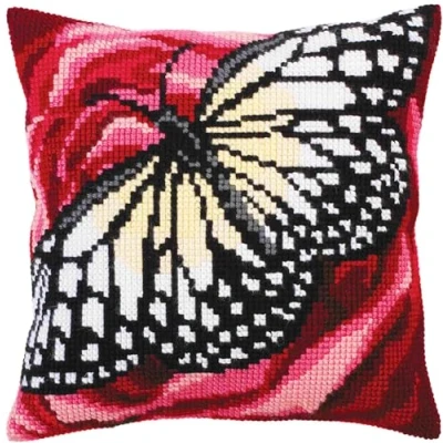 Imagen de Collection D&#039;Art Kits de Bordado Kit COJÍN/GRÁFICOS MARIPOSAS/40 x 40, Lienzo Acrílico, Multicolor, 40 cm