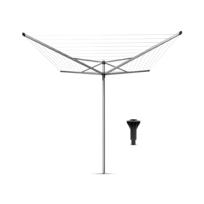 Imagen de Brabantia Tendedero Rotary Topspinner con Soporte de hormigón Sistema tipo paraguas Cuerdas resisitentes a los rayos UV Antideslizantes Gira facilidad Metallic Gris 40m