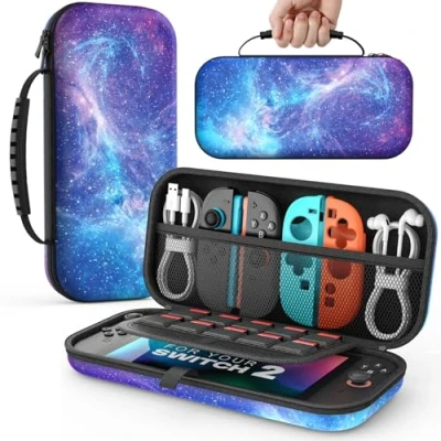 Imagen de MoKo Funda para Nintendo Switch 2 2025, Protectora Rígida Portátil de Viaje con 10 Cartuchos, Estuche Transporte Consola y Accesorios, Cielo Estrellado