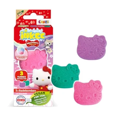 Imagen de INKEE Mini Pack Hello Kitty, Set de 3 Bombas Baño Para Niños Con Formas Sus Personajes Kitty Y Aroma a Algodón Azúcar