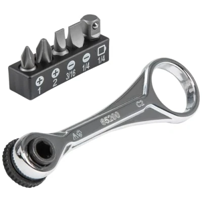 Imagen de Klein Tools 65200 Juego de llaves trinquetes, 5 piezas con Phillips, ranurada y adaptadora para otros tamaños llave, espacios reducidos