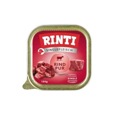 Imagen de Rinti carne única Comida húmeda para perros adultos sensibles con 100% de vacuno. Alimento completo en cuencos sin cereales, carbohidratos y aditivos artificiales 10 x 150 g vacuno puro