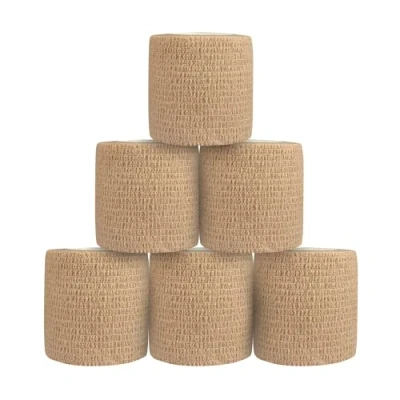 Imagen de Venda Cohesiva 5 cm x 4.5 m Elástica Autoadhesiva Vendaje Deportivo Tape Crossfit 6 Rollos Crema