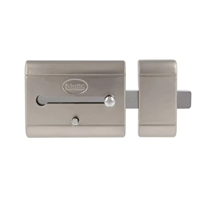 Imagen de Amig Cerrojo de Sobreponer Alta Seguridad para Puertas Madera Mod. 15 PLUS 98 x 77 mm Con Cilindro Redondo y Pestillo Acero Plateado