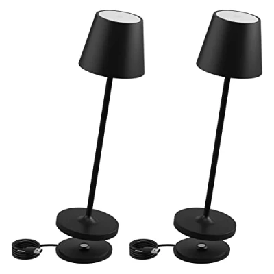 Imagen de K Bright 2 piezas LED Lámpara de escritorio con batería Regulable 3000K Color luz cálida recargable para Adecuado interiores y exteriores portátil carga USB negro