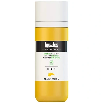 Imagen de Liquitex 1946890 Soft Body Pintura acrílica, sin cadmio, color amarillo medio, botella dosificadora de 946 ml