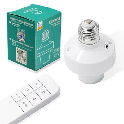Imagen de QIACHIP E27 Adaptador Portalámpara con mando a distancia inalámbrico, Interruptor Inteligente Bluetooth para Lámparas, Control remoto y temporización la app ewelink