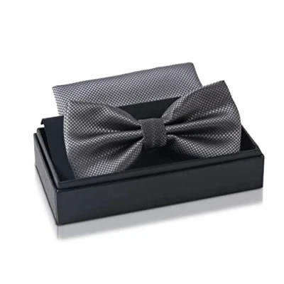 Imagen de Massi Morino Pajarita antracita con pañuelo para hombre Set traje de caballero boda ajustable gris
