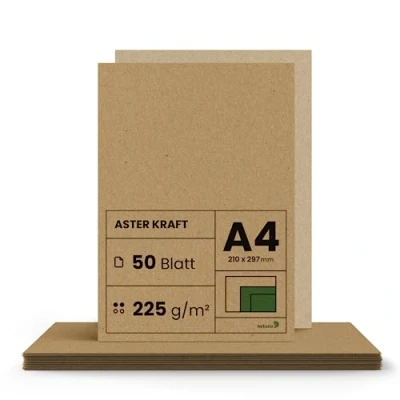Imagen de Netuno 50x cartón Kraft marrón DIN A4 210x297mm 225g Aster papel reciclado natural cartulina ecológico para invitaciones tarjetas cajas menús bocetos impresión Navidad carteles folletos