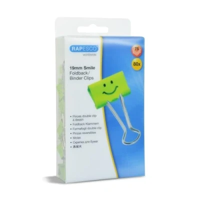 Imagen de Rapesco 1423 Pinzas/Clips Sonrisas de 19 mm con Brazos Plegables, Verde, Paquete 80