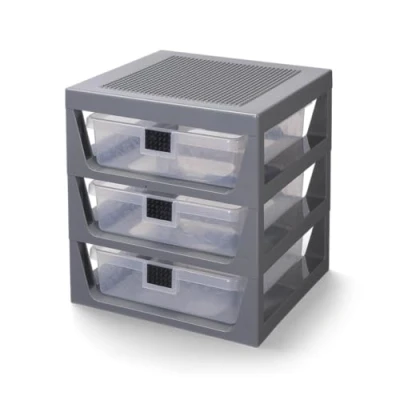 Imagen de Room Copenhagen Lego Estante de Almacenamiento 3 cajones con Placa Frontal y Base, Color Gris, Talla única