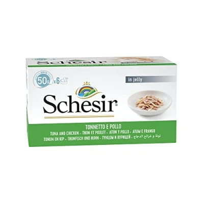 Imagen de Schesir Double Taste,Comida Húmeda para Gatos Adultos Sabor Bacoreta y Pollo Total 2.4Kg (48 Latas De 50g)