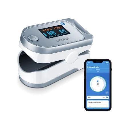 Imagen de Beurer PO 60 Pulsioxímetro con Bluetooth, Oxímetro determinación de la saturación arterial oxígeno en sangre, medición indolora y pantalla a color fácil lectura