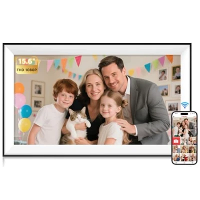 Imagen de Hesmor Marco de Fotos Digital 15,6&#039;&#039; WiFi FHD 1920 x 1080, Pantalla táctil IPS electrónico con 32 GB Memoria, rotación automática, fácil Transferencia vídeos a través