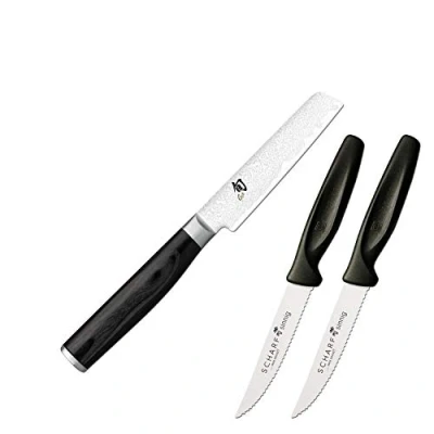 Imagen de KAI Shun Premier Tim Mälzer Minamo cuchillo de oficina japonés 9,0 cm longitud hoja acero central VG MAX con 32 capas damasco, 61 (±1) HRC madera pakka hecho a mano
