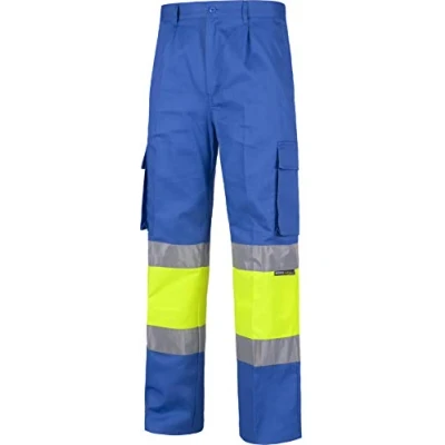 Imagen de Teamwork WorkTeam Pantalón con 2 Cintas de Alta Visibilidad y Reflectante, Refuerzos Multibolsillos. EN471. Unisex Celeste+Amarillo A.V. 52