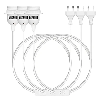 Imagen de kwmobile Portalámparas E27 con cable Set de 3x casquillo para bombilla enchufe Base lámpara interruptor y 5 m En negro