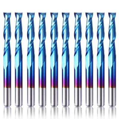 Imagen de SainSmart Genmitsu 10 piezas Nano Blue Coat Flat Nose End Mill CNC Router Bits, 1/8&quot; Shank Spiral Upcut 2 Flute Set (3.175 x 17 38mm)