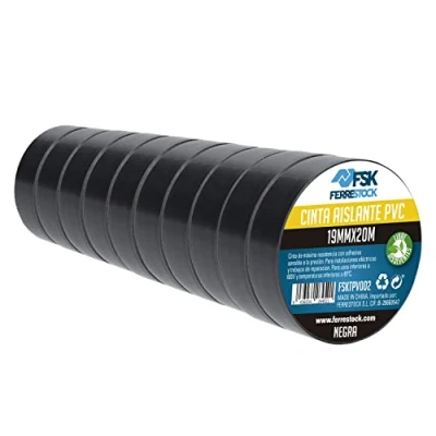 Imagen de Ferrestock FSKTPV002 Cinta Aislante de PVC negra 19mmx20mm, 10 unidades