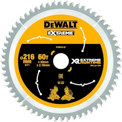 Imagen de DeWalt DT99570 QZ Hojas para sierra circular estacionaria XR Extreme Runtime, 216 x 30 mm 60D 7º